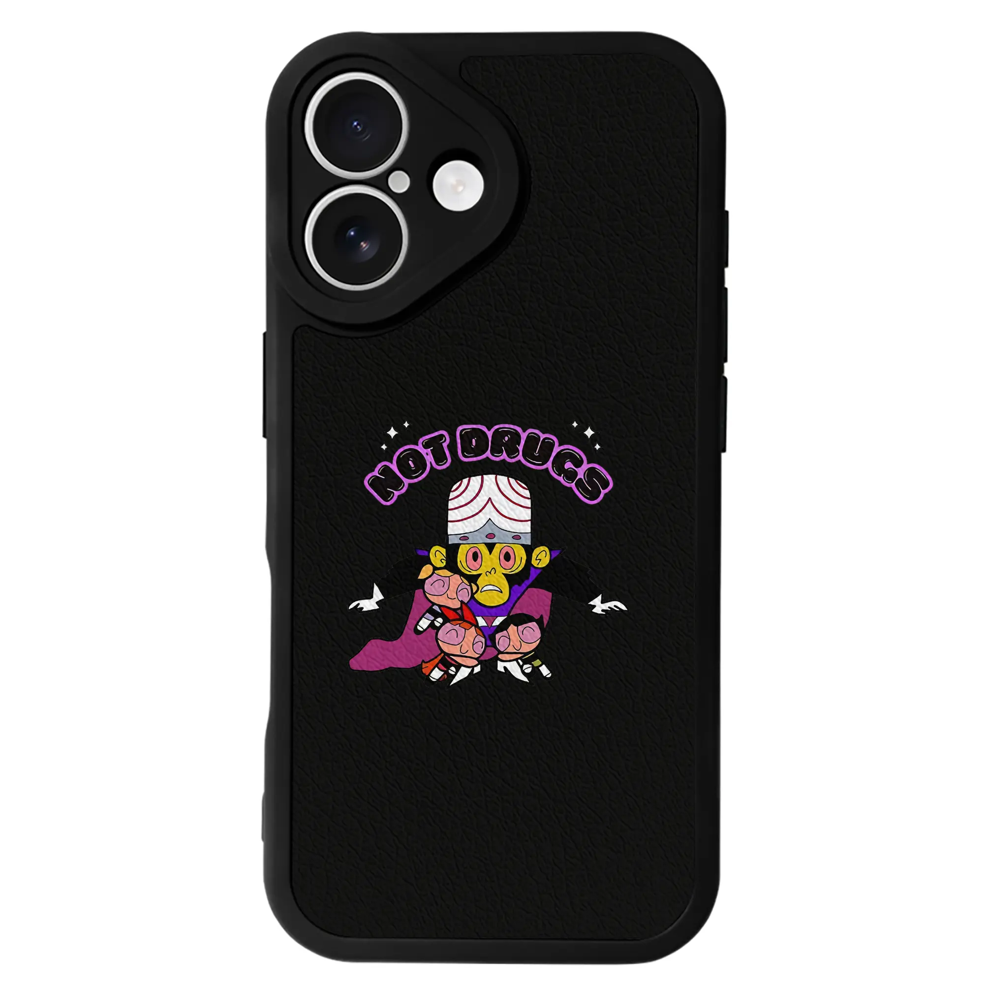 パワパフガールズ グッズ モジョ・ジョジョ - IPhone 16シリーズ対応 ・ シリコンスマホケース ・ レザー調 ・ 高精度フィット ・ 耐衝撃 ・ ワイヤレス充電対応 ・ 精密カット